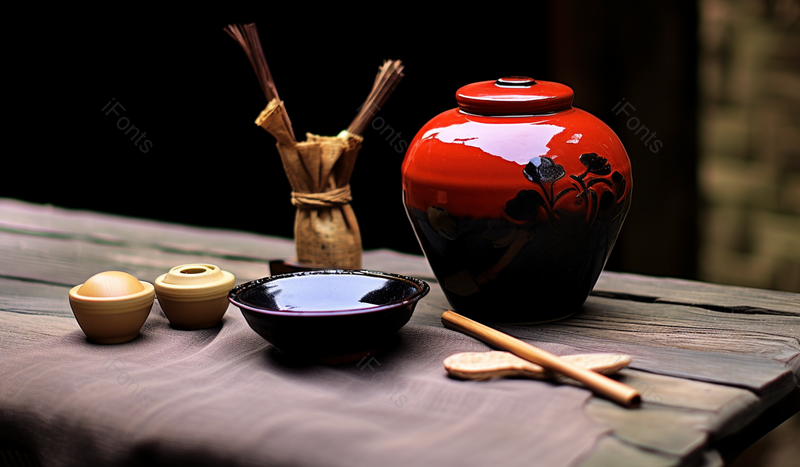 酒壶酒杯酒盏在木桌子上面,高清,摄影图,摄影图片,图片大全,摄影图免费下载